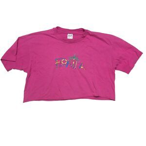 Florida Cropped Destination T-Shirt w/Embroidered Spellout, Beachy, Casual SZ XL